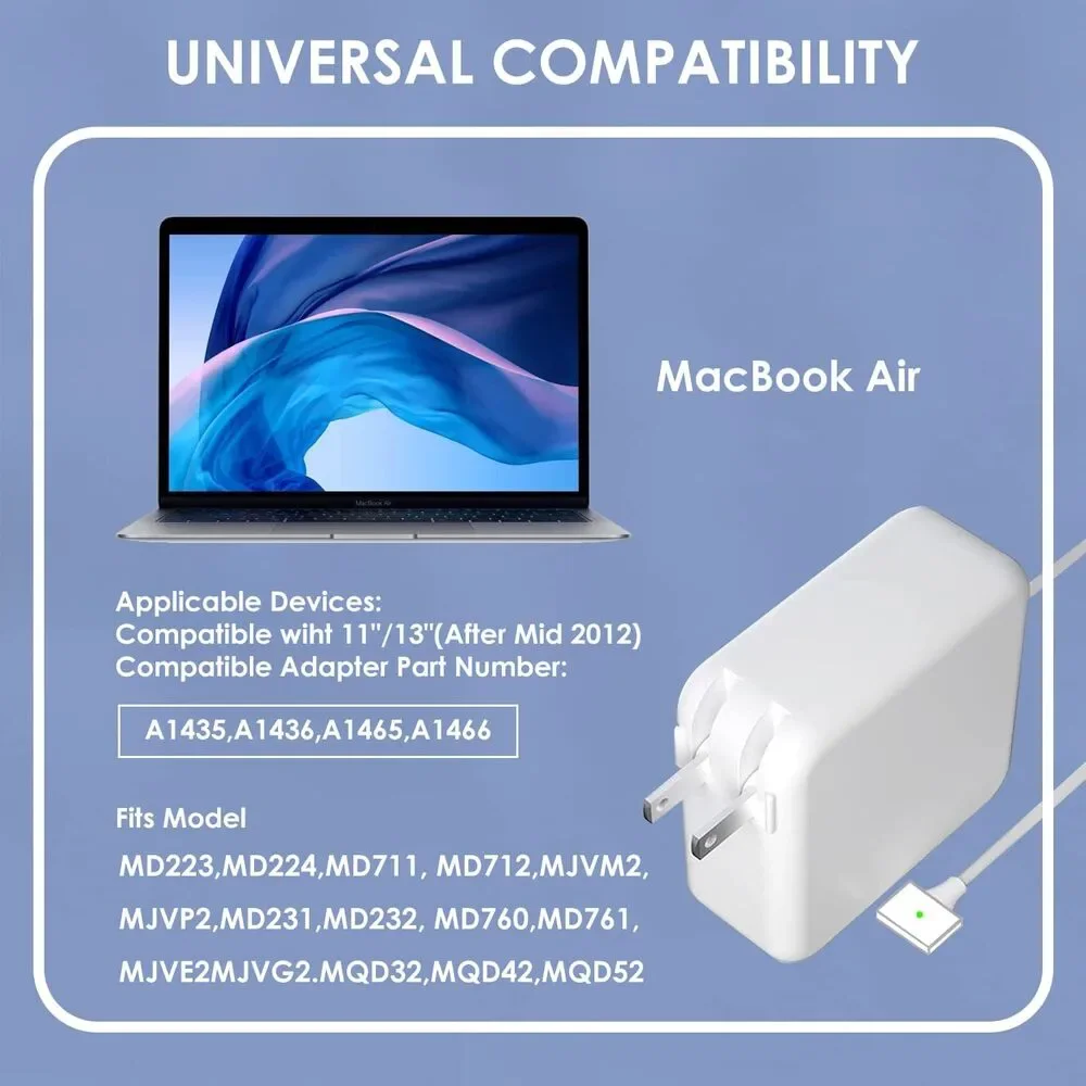 Mac Book Air Charger, 45W Magnetic Mag2 T-Tip Laptop Charger Suitable